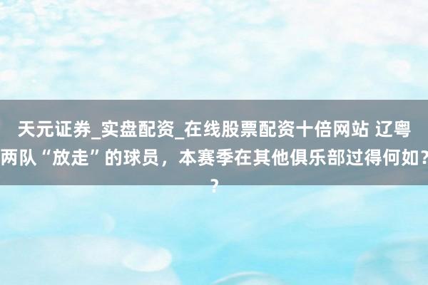 天元证券_实盘配资_在线股票配资十倍网站 辽粤两队“放走”的球员，本赛季在其他俱乐部过得何如？