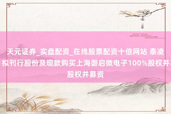 天元证券_实盘配资_在线股票配资十倍网站 泰凌微：拟刊行股份及现款购买上海磐启微电子100%股权并募资